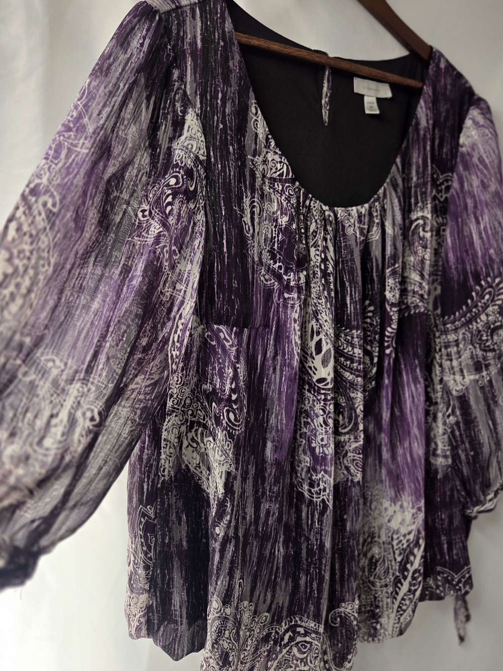 Dressbarn Whimsigoth Paisley Sheer Blouse 2X Dark Fairycore Metallic Shimmer